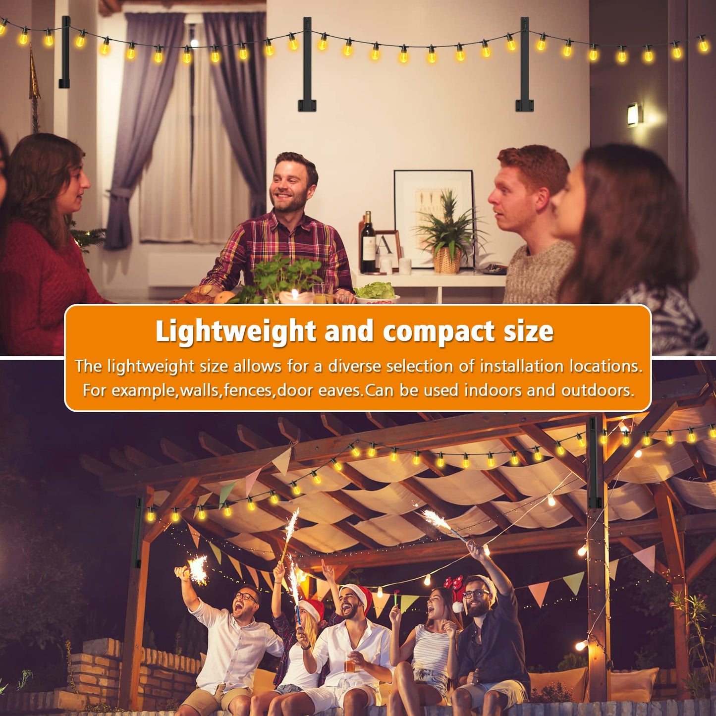10Ft String Light Poles 4 Pack,Light Poles for Outside Lights,Outdoor with Fence Brackets Hanging Lights,Metal Stand Deck Patio Backyard