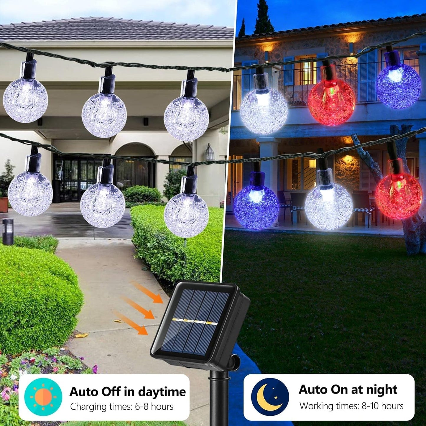 Solar String Lights, Small Crystal Ball ，Outdoor String Light 60 LED 40ft 8 Lighting Modes Waterproof Solar Powered Patio Solar Light for Garden Yard Porch Wedding Party Decor (Warm White)