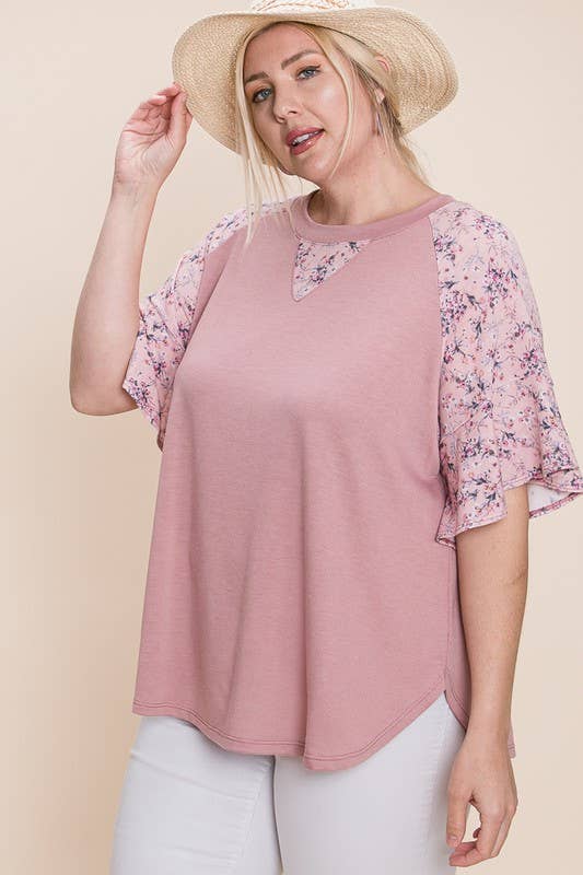 ETK-8400 Floral Raglan Bell Sleeves Top