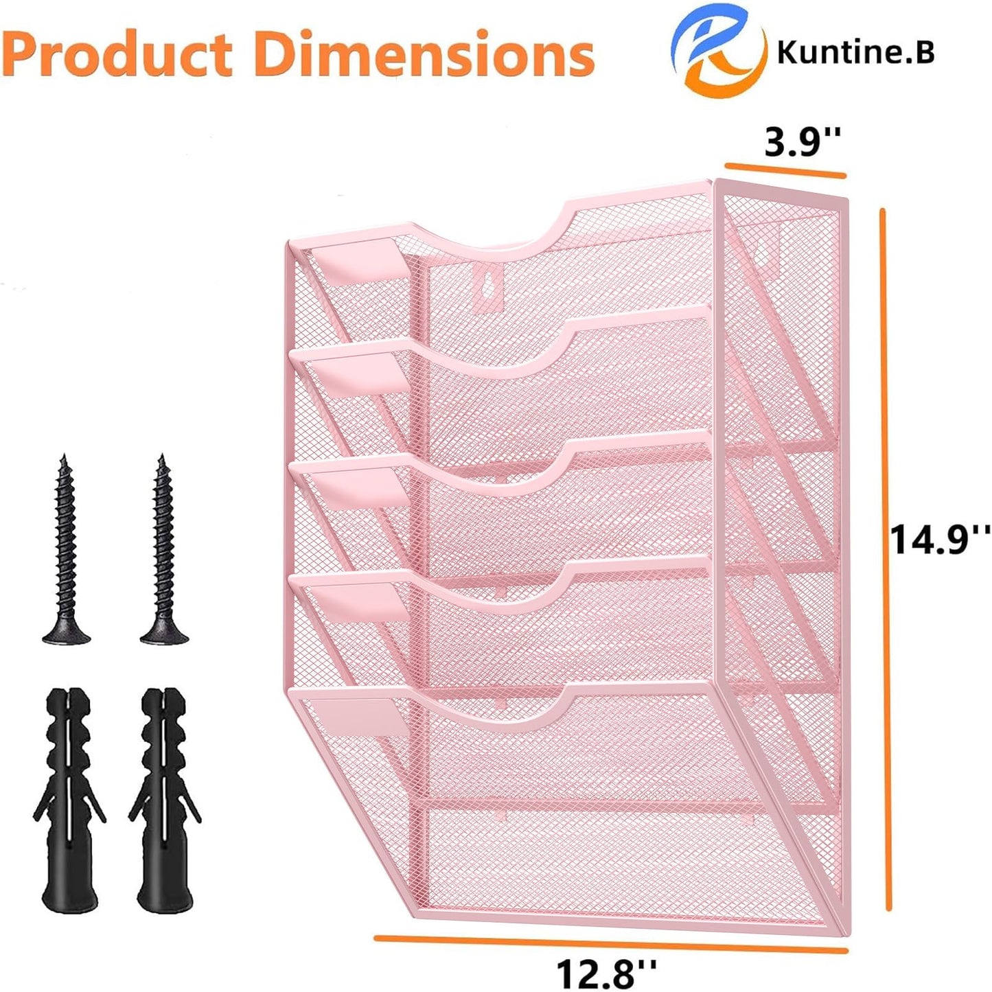 Kuntine.B 5 Pocket Wall File Holder Organizer Office Hanging Magazine Holder Wall File Organizer for Office Home (Black, 5 Tier)