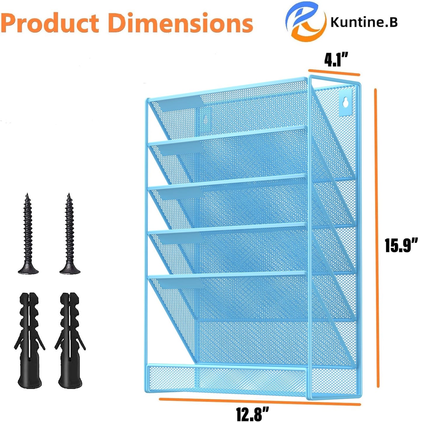 Kuntine.B 5 Pocket Wall File Holder Organizer Office Hanging Magazine Holder Wall File Organizer for Office Home (Black, 5 Tier)