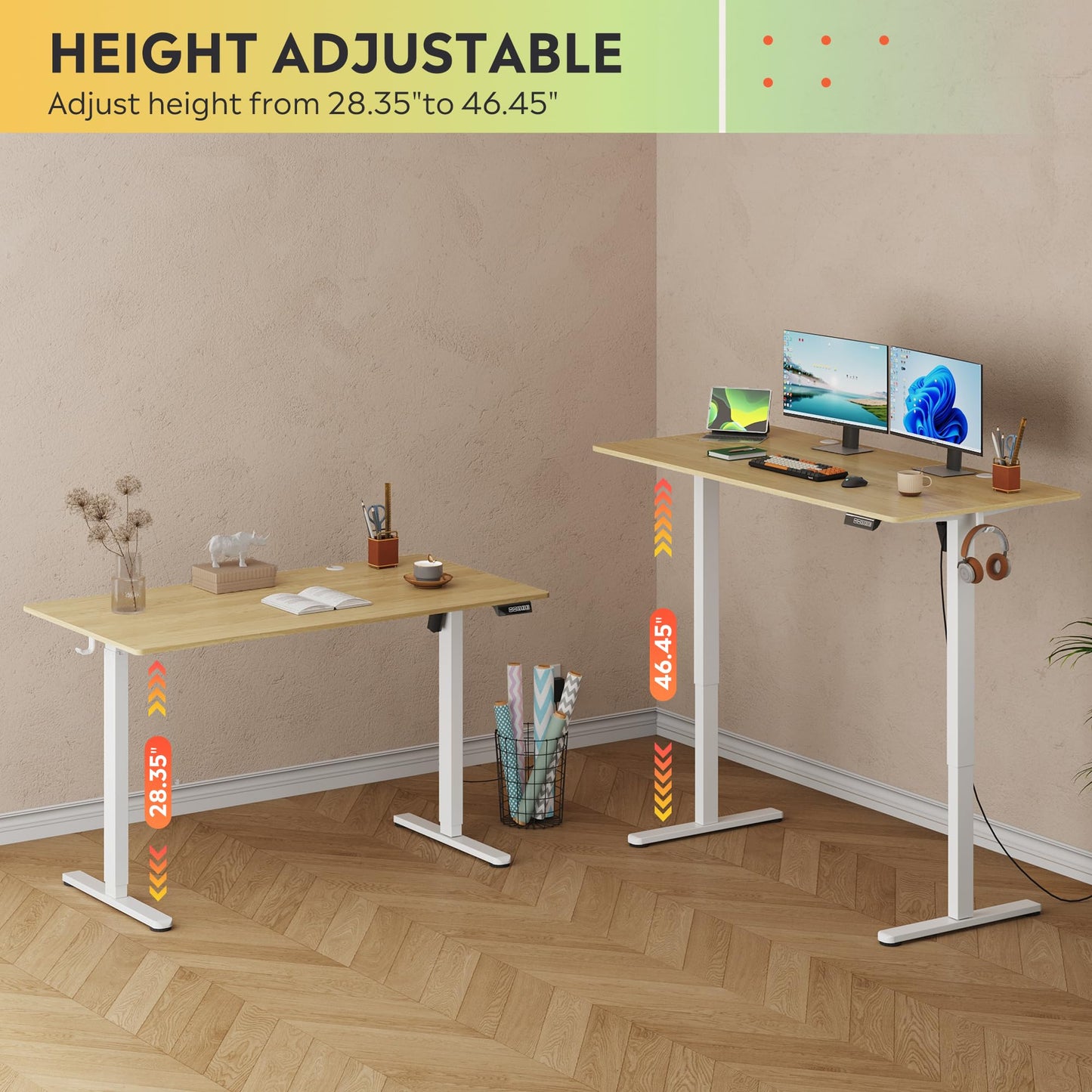 DEVAISE 48 X 24 Inches Electric Standing Desk,Height Adjustable Stand up Desk for Home Office, Ergonomic Sit to Stand Desk with Phone Holder,White