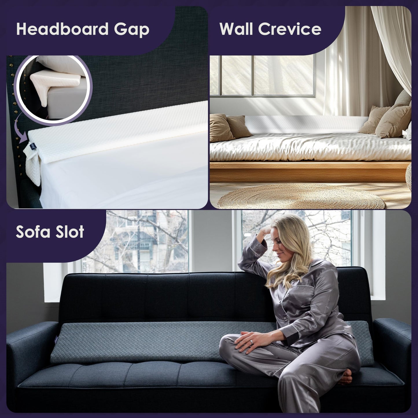 Bed Wedge Pillow for Headboard Gap Up to 7", Triangle Pillow Wedge for Headboard Gap, Bed Gap Filler, Mattress Wedge Gap Filler, Headboard Space Filler, Corner Pillow, Grey Twin 39"