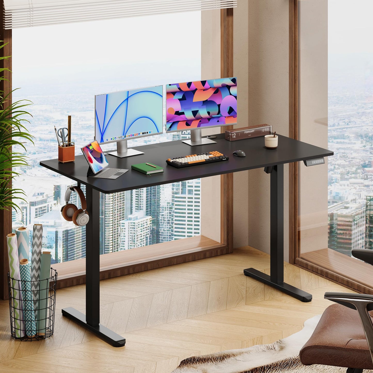 DEVAISE 48 X 24 Inches Electric Standing Desk,Height Adjustable Stand up Desk for Home Office, Ergonomic Sit to Stand Desk with Phone Holder,White