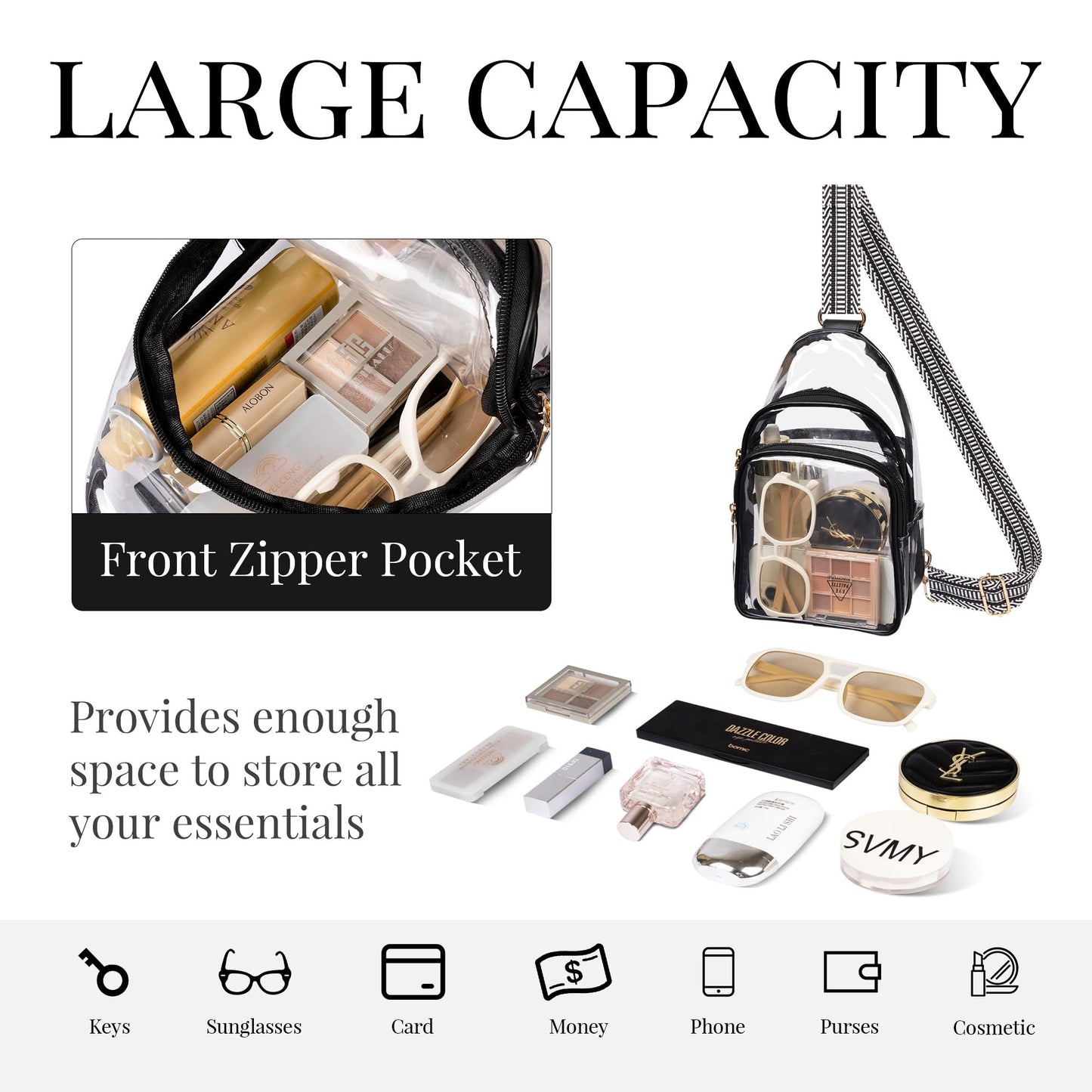 Clear Bag Stadium Approved Crossbody Sling Bag Fanny Pack Backpack Purse for Women Men for Sport Events