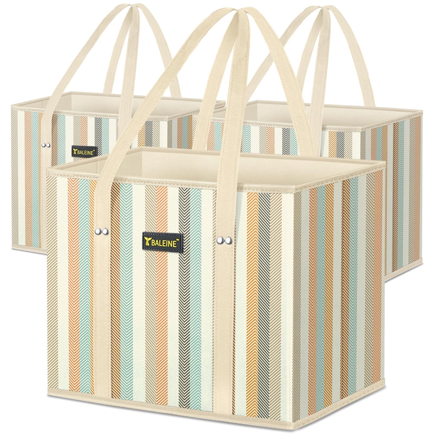BALEINE 3Pk Reusable Grocery Bags, Foldable Shopping Bags for Groceries with Reinforced Bottom & Handles (Antique Foliage)