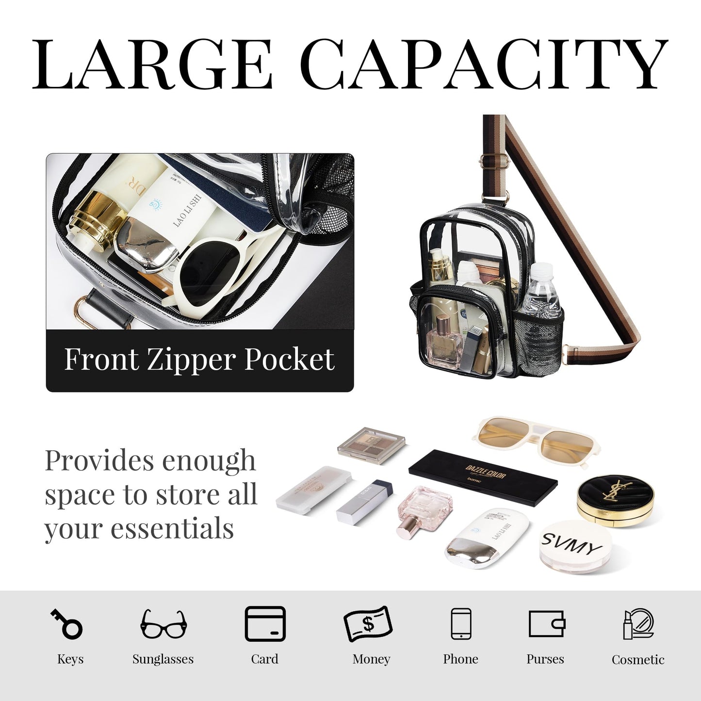 Clear Bag Stadium Approved Crossbody Sling Bag Fanny Pack Backpack Purse for Women Men for Sport Events