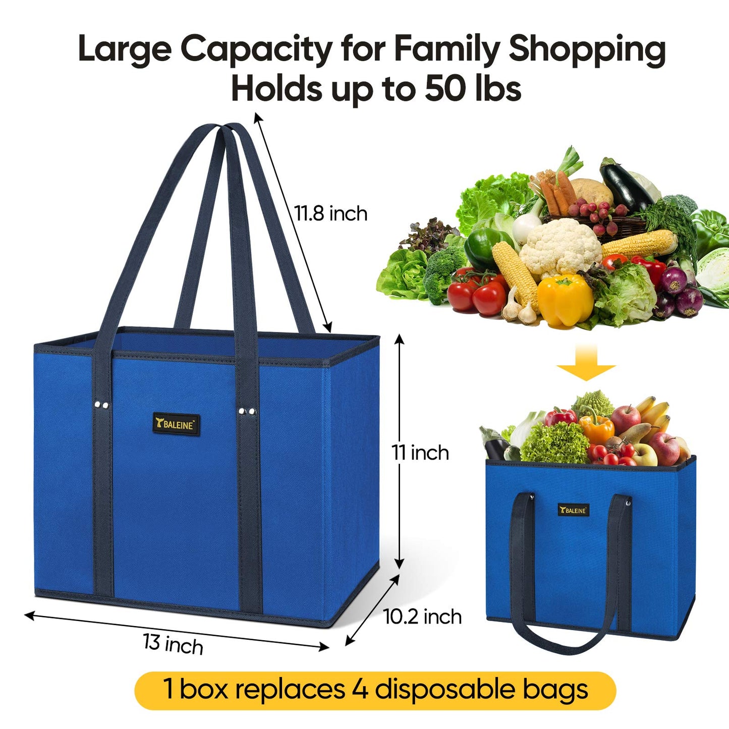BALEINE 3Pk Reusable Grocery Bags, Foldable Shopping Bags for Groceries with Reinforced Bottom & Handles (Antique Foliage)