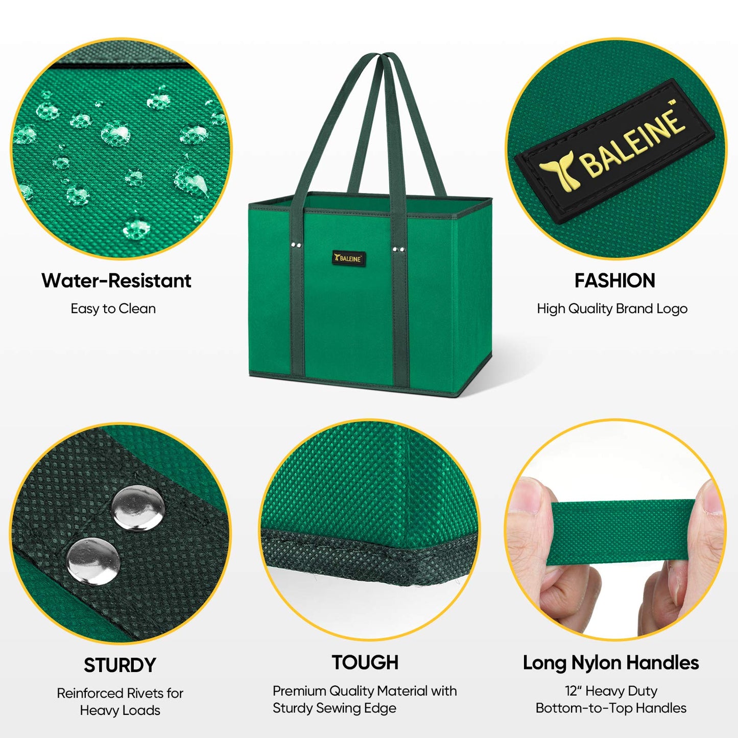 BALEINE 3Pk Reusable Grocery Bags, Foldable Shopping Bags for Groceries with Reinforced Bottom & Handles (Antique Foliage)
