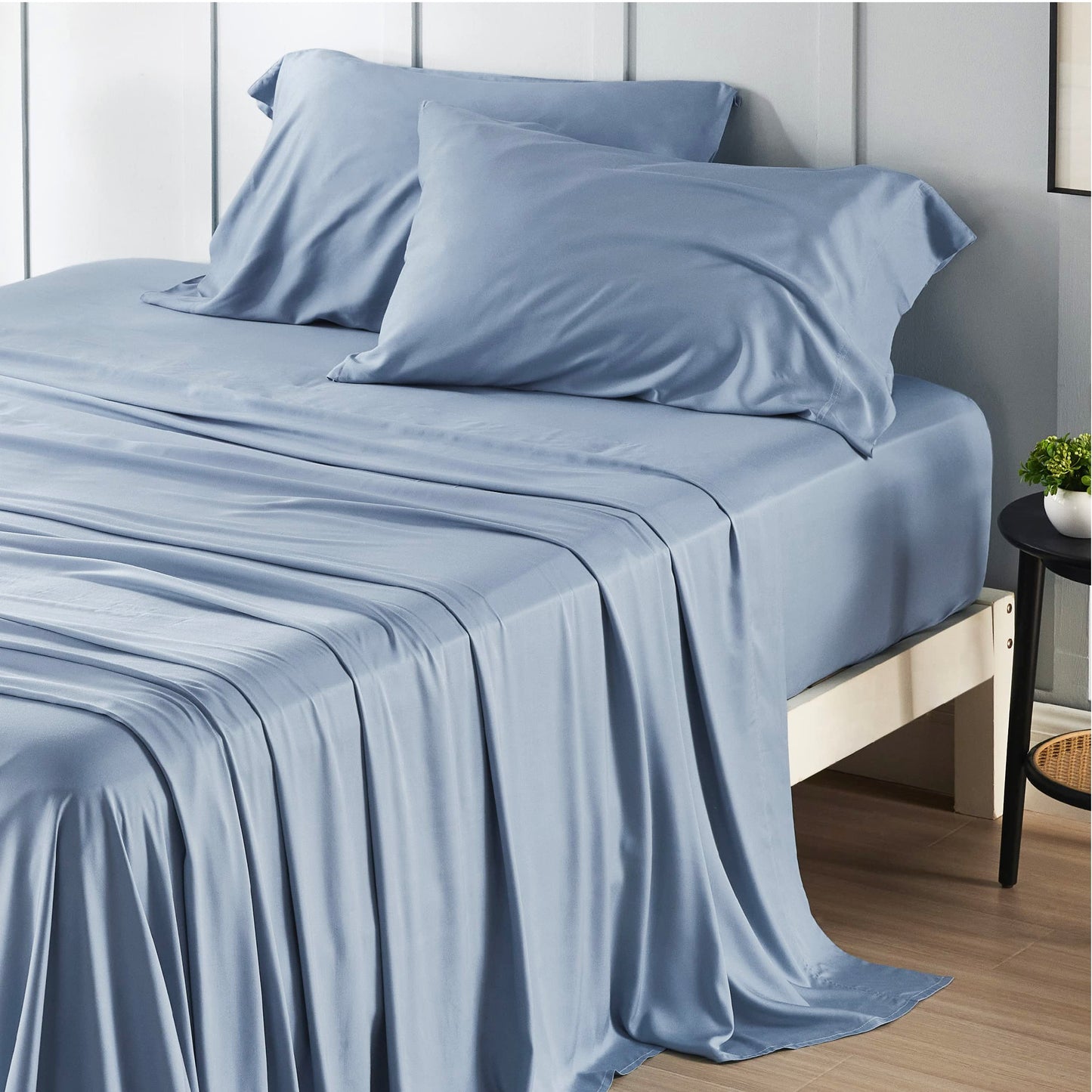 Bedsure Queen Sheet Set, Cooling Sheets for Queen Size Bed Set, Rayon Derived from Bamboo, Breathable & Soft Deep Pocket Up to 16 Inches, Hotel Luxury Silky Bedding, Bedsheet & Pillowcases, Dark Grey