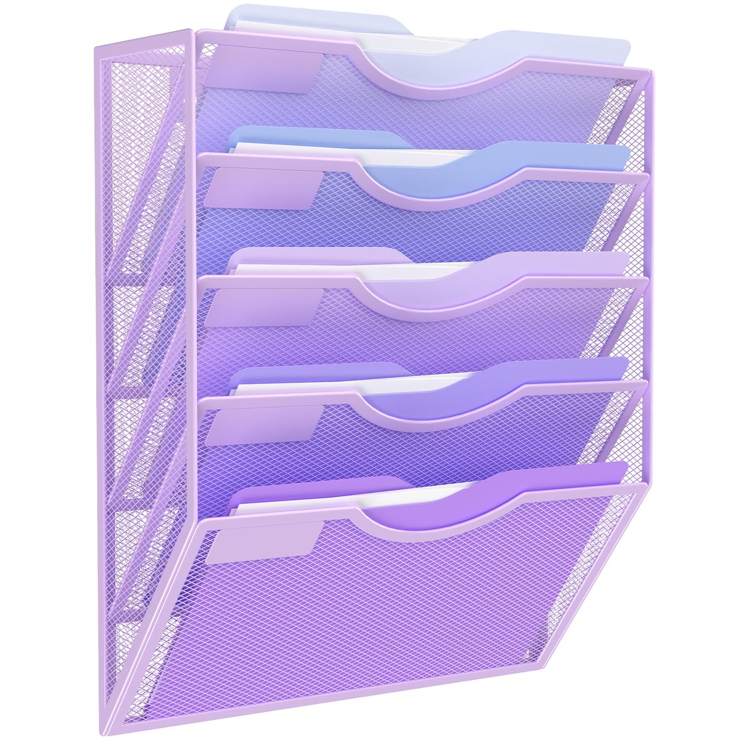 Kuntine.B 5 Pocket Wall File Holder Organizer Office Hanging Magazine Holder Wall File Organizer for Office Home (Black, 5 Tier)