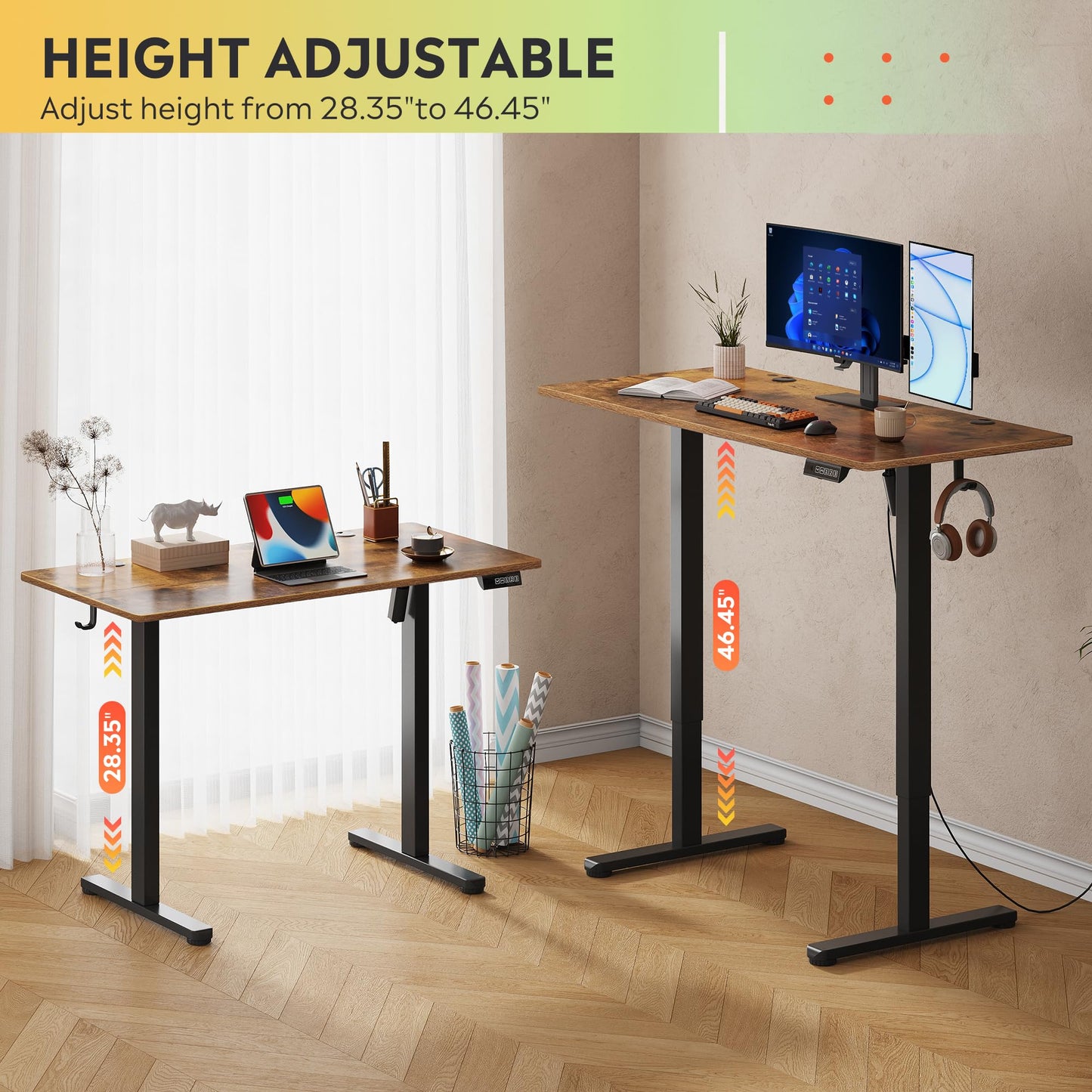 DEVAISE 48 X 24 Inches Electric Standing Desk,Height Adjustable Stand up Desk for Home Office, Ergonomic Sit to Stand Desk with Phone Holder,White