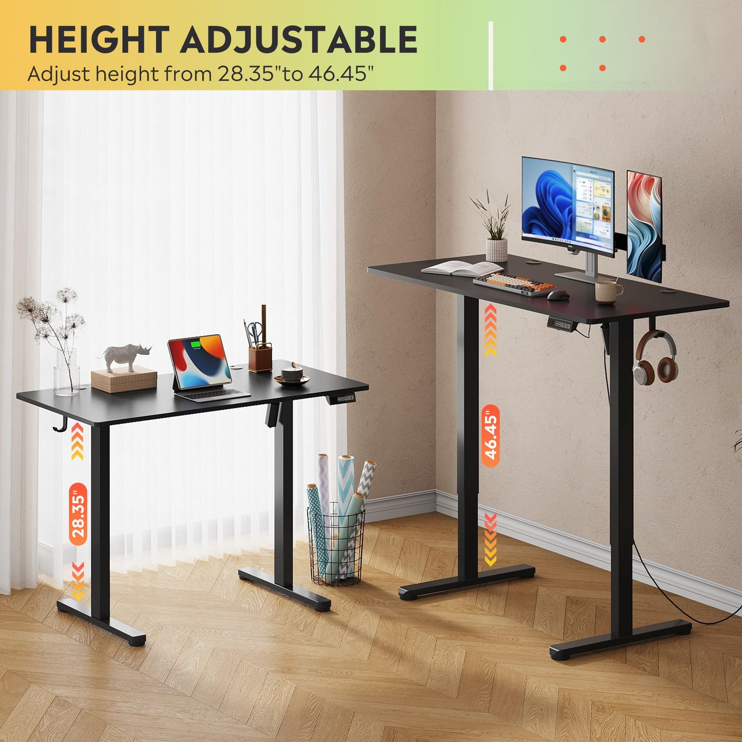 DEVAISE 48 X 24 Inches Electric Standing Desk,Height Adjustable Stand up Desk for Home Office, Ergonomic Sit to Stand Desk with Phone Holder,White