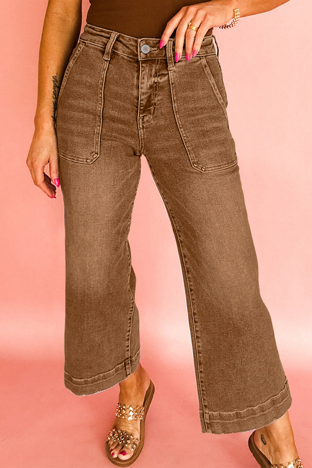 Sky Blue Cropped High Rise Wide Leg Jeans