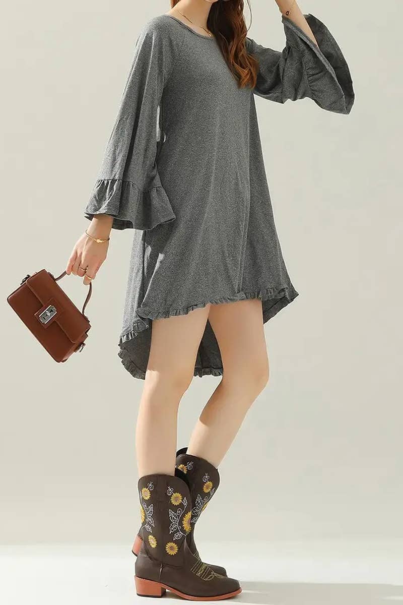 Women’s Ruffle Sleeve Midi Dress Pockets