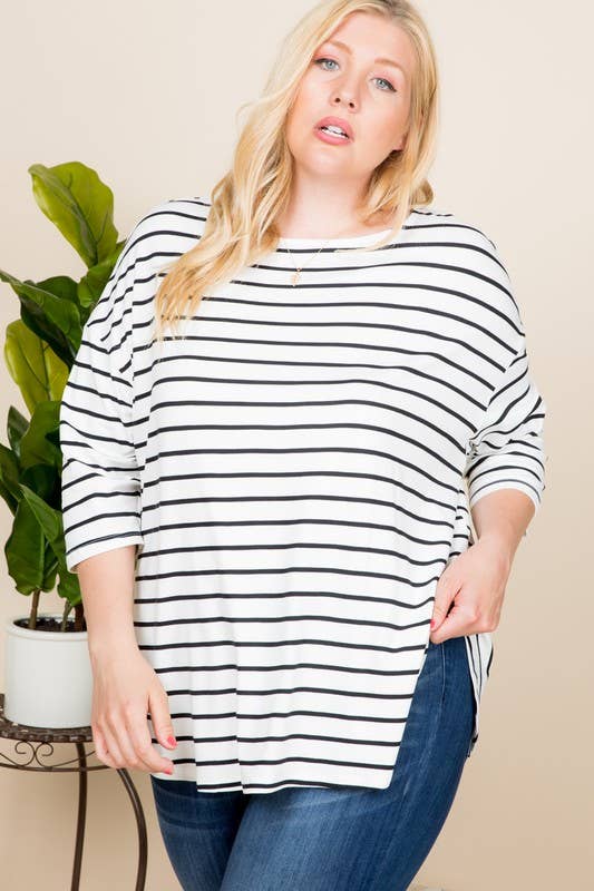 ETK-7734-PL Plus Size Striped Brush Tunic Top