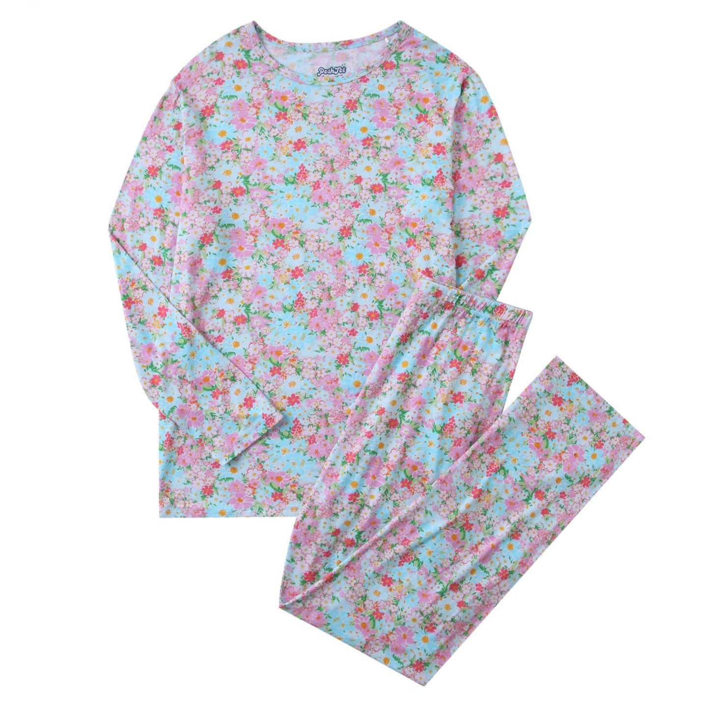 PoshTOT Baby's Breath Bamboo Adult Two-Piece Long Sleeve Pajama Set