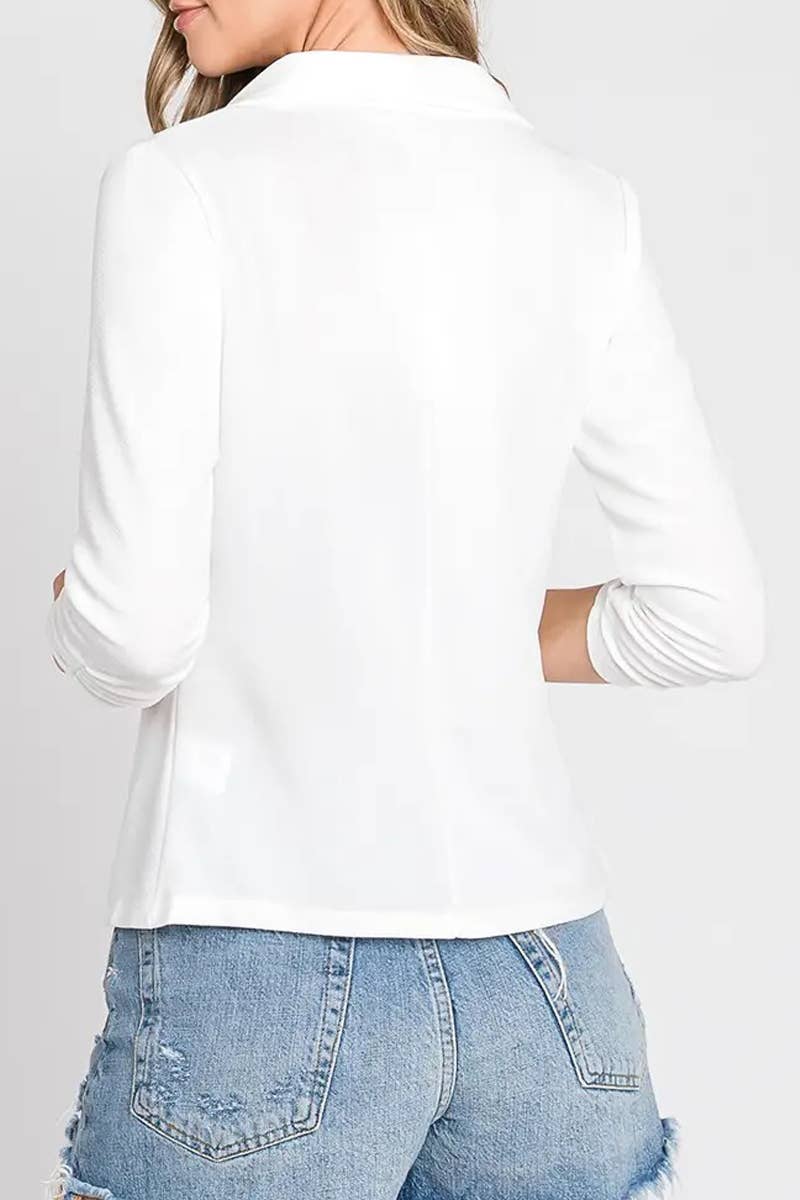 Women’s Pleated 3/4 Sleeve Linen Blazer