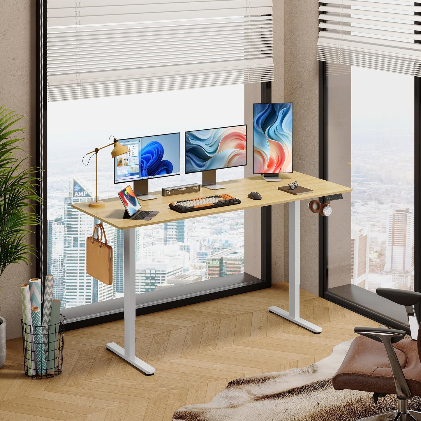 DEVAISE 48 X 24 Inches Electric Standing Desk,Height Adjustable Stand up Desk for Home Office, Ergonomic Sit to Stand Desk with Phone Holder,White