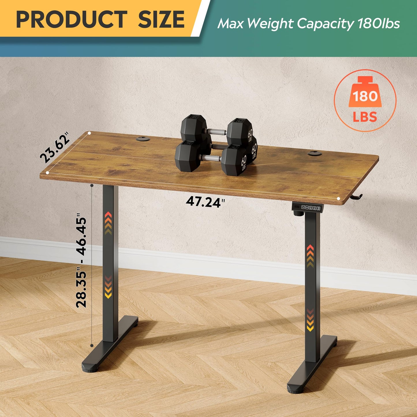 DEVAISE 48 X 24 Inches Electric Standing Desk,Height Adjustable Stand up Desk for Home Office, Ergonomic Sit to Stand Desk with Phone Holder,White