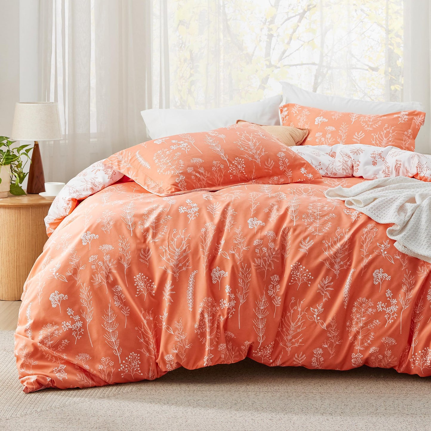 Bedsure Queen Comforter Set - Dark Purple Bed Set, 3 Pieces Cute Floral Bedding, 1 Soft Reversible Botanical Flowers Comforter and 2 Pillow Shams