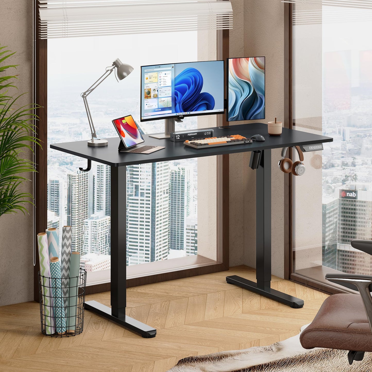 DEVAISE 48 X 24 Inches Electric Standing Desk,Height Adjustable Stand up Desk for Home Office, Ergonomic Sit to Stand Desk with Phone Holder,White