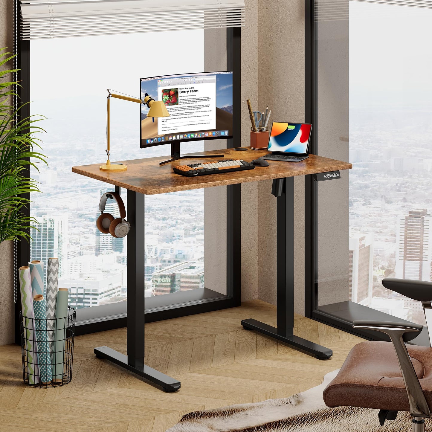 DEVAISE 48 X 24 Inches Electric Standing Desk,Height Adjustable Stand up Desk for Home Office, Ergonomic Sit to Stand Desk with Phone Holder,White