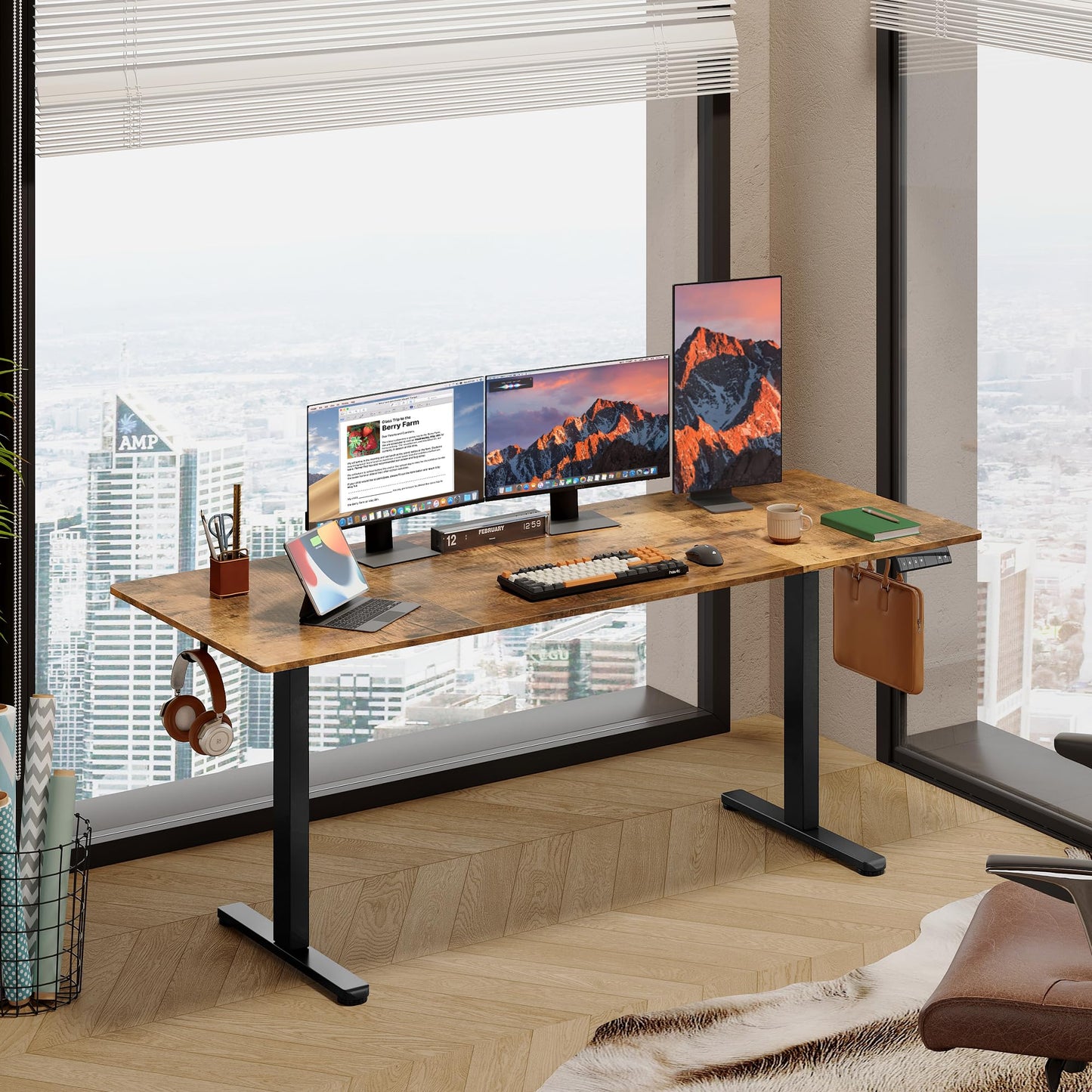 DEVAISE 48 X 24 Inches Electric Standing Desk,Height Adjustable Stand up Desk for Home Office, Ergonomic Sit to Stand Desk with Phone Holder,White