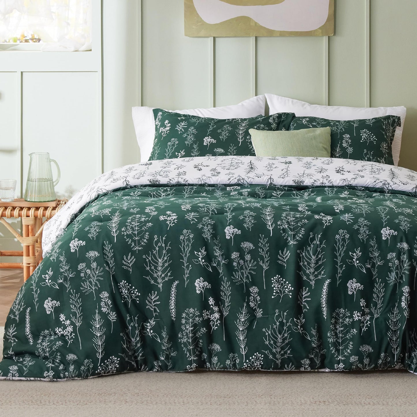 Bedsure Queen Comforter Set - Dark Purple Bed Set, 3 Pieces Cute Floral Bedding, 1 Soft Reversible Botanical Flowers Comforter and 2 Pillow Shams