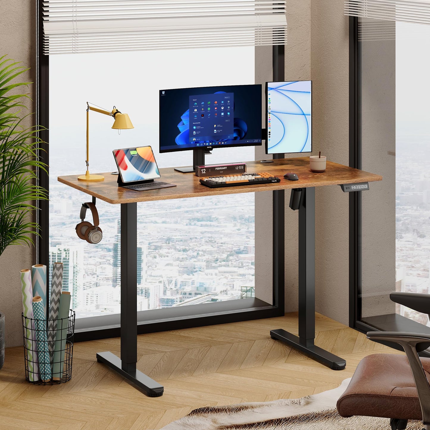 DEVAISE 48 X 24 Inches Electric Standing Desk,Height Adjustable Stand up Desk for Home Office, Ergonomic Sit to Stand Desk with Phone Holder,White