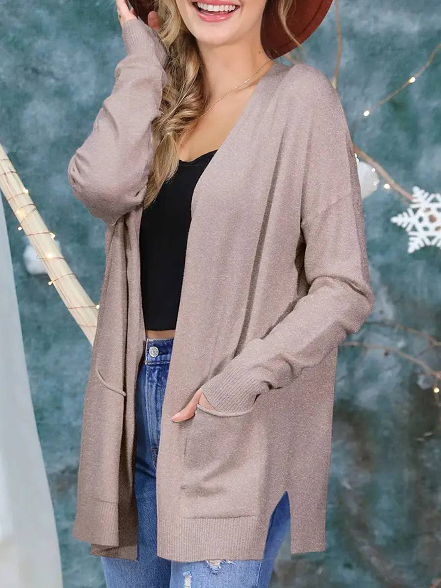 Long Open Front Knit Cardigan Cozy Wrap-Style