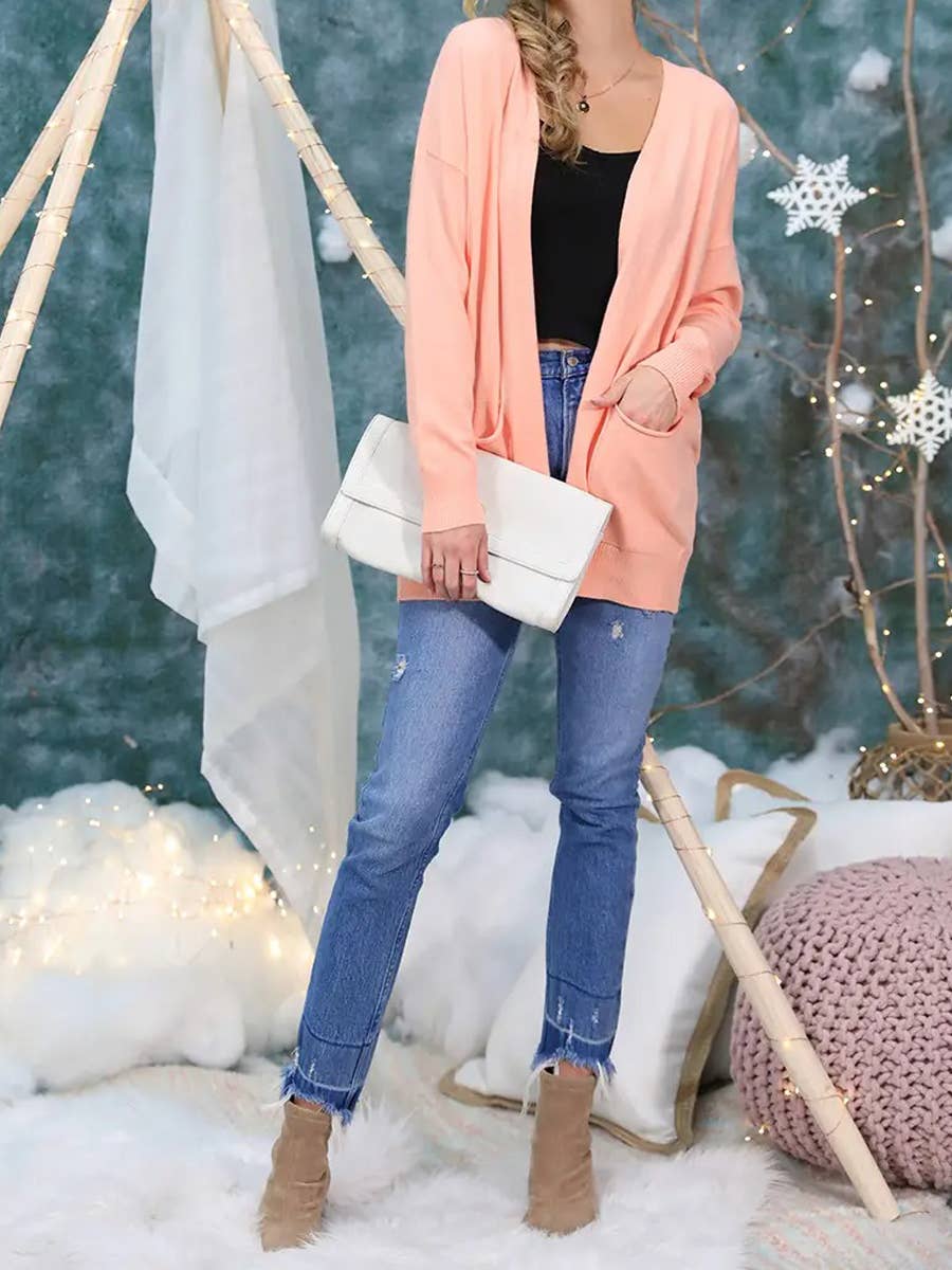 Long Open Front Knit Cardigan Cozy Wrap-Style