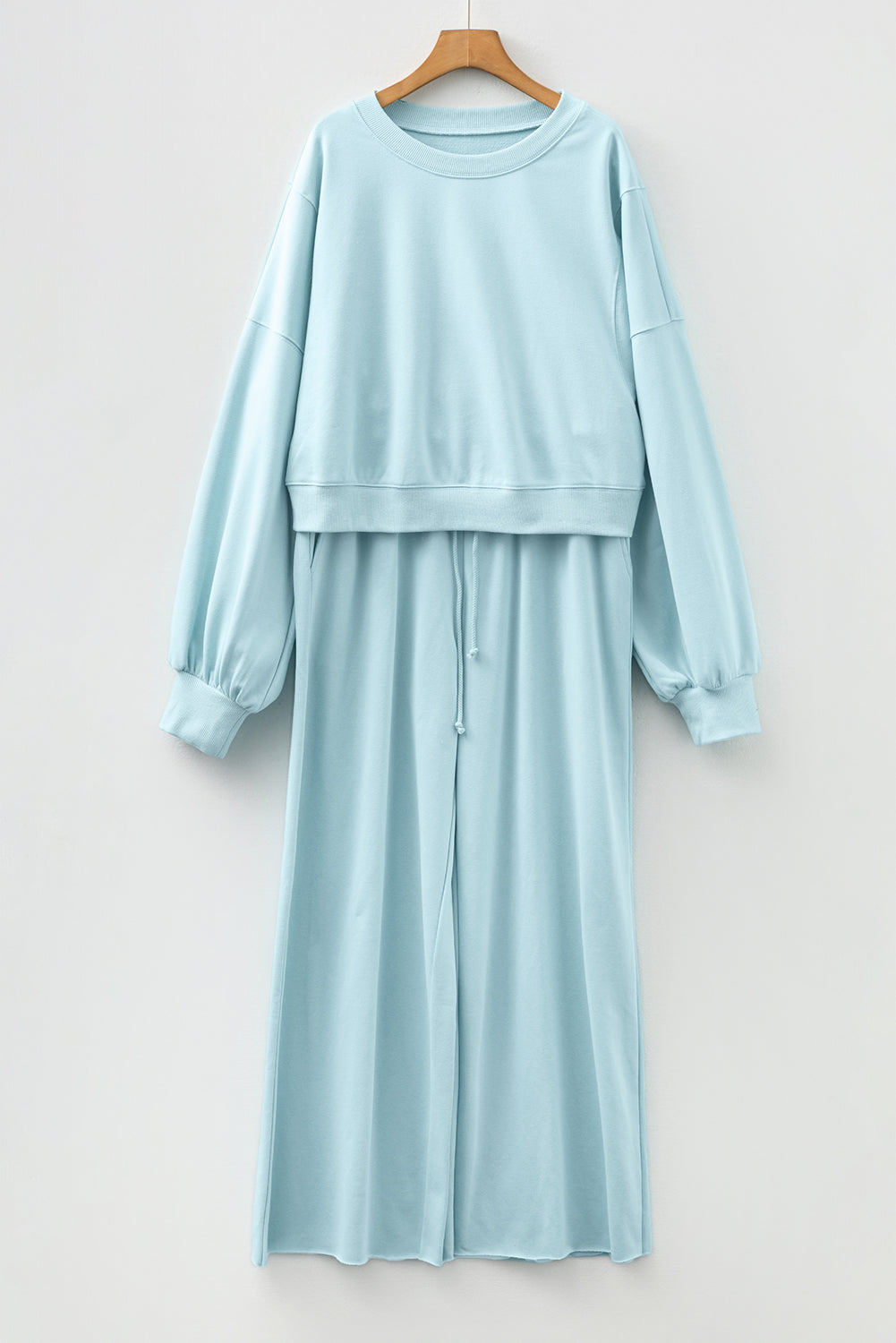 Light Pink Drop Shoulder Crop Pullover Drawstring Wide Leg Pants Set