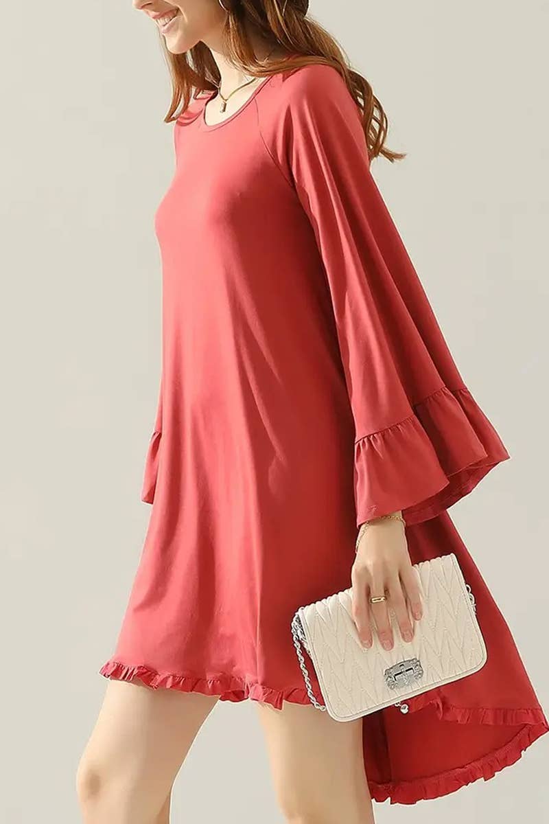 Women’s Ruffle Sleeve Midi Dress Pockets