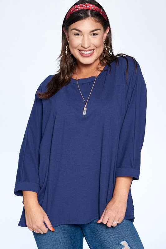 ETK-7745-PL Plus Size Solid Cotton Oversize Casual Top