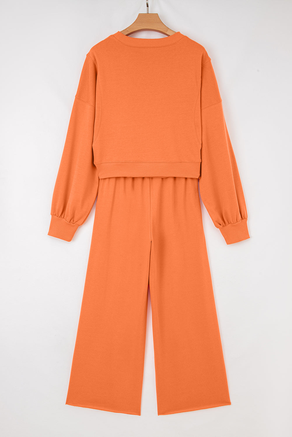 Light Pink Drop Shoulder Crop Pullover Drawstring Wide Leg Pants Set