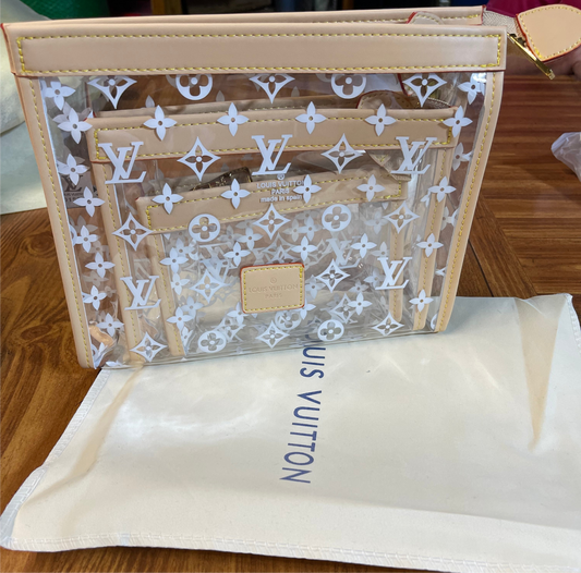 LV 3-pc clear zipper pouch set (dupe)