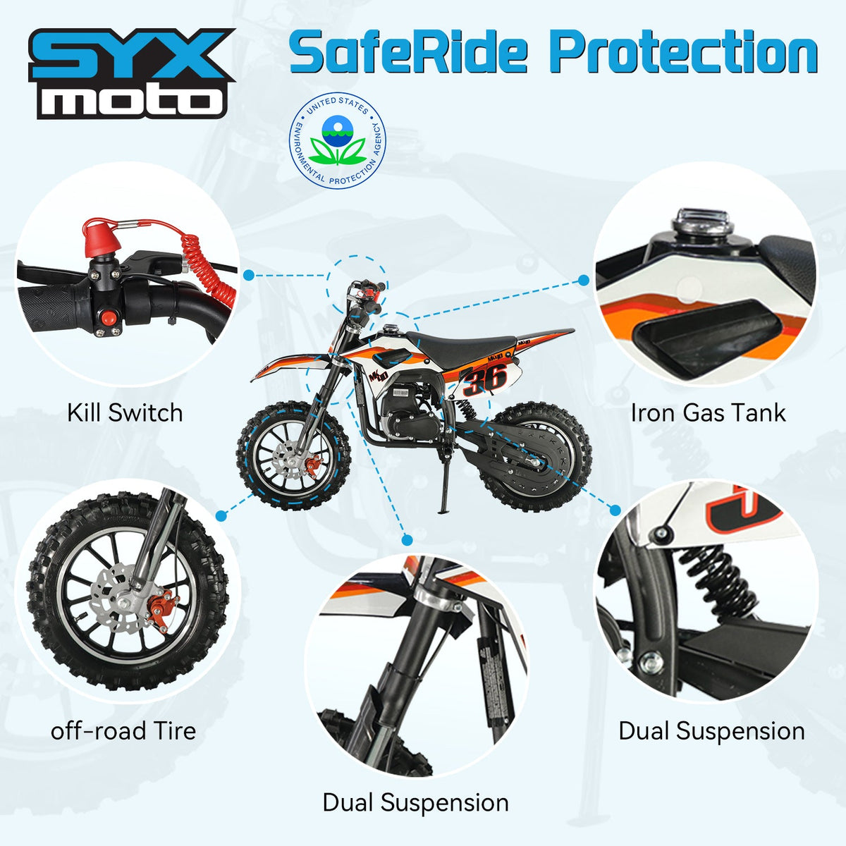 SYX MOTO MK 40cc 4-Stroke Kids Gas Mini Dirt Bike | Automatic Off-Road Pit Bike