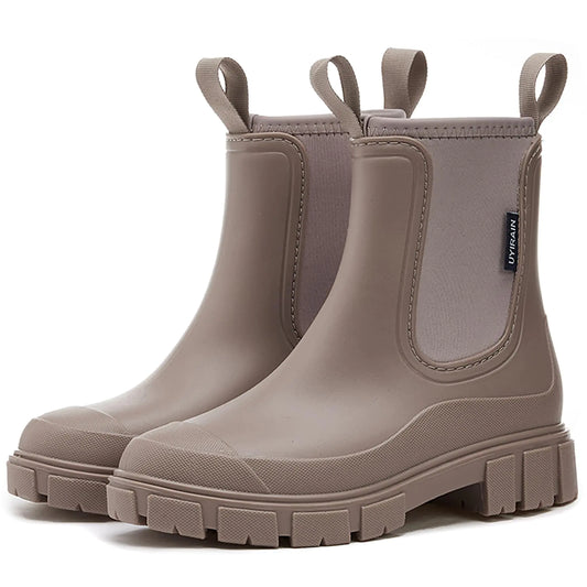 WOWSTICK Women’s Ankle Rain Boots Waterproof Lightweight Slip Resistant Fashion Garden Booties 312 Brown 40
