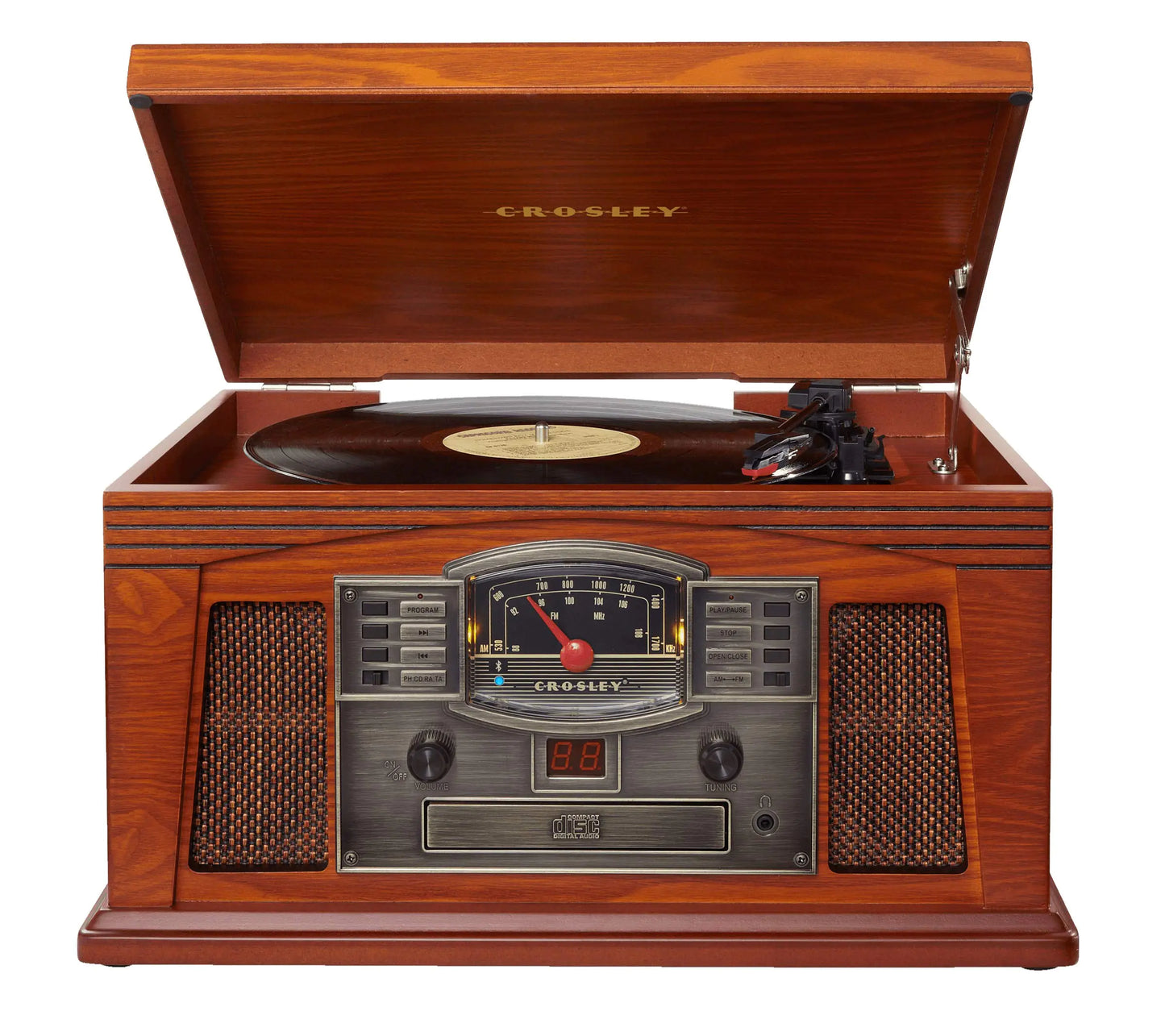 Crosley CR42D-PA Lancaster 3-Speed Turntable with Radio CD/Cassette Player Aux-in and Bluetooth Paprika