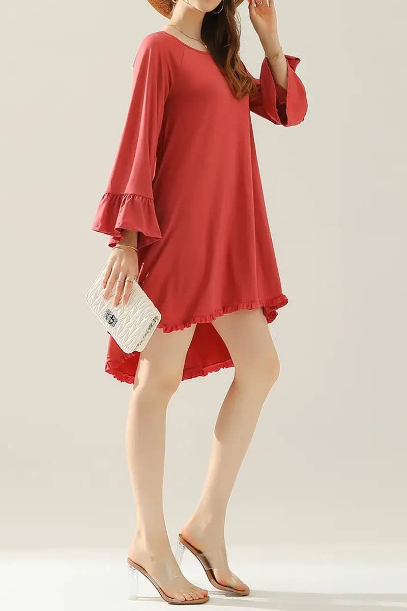 Women’s Ruffle Sleeve Midi Dress Pockets