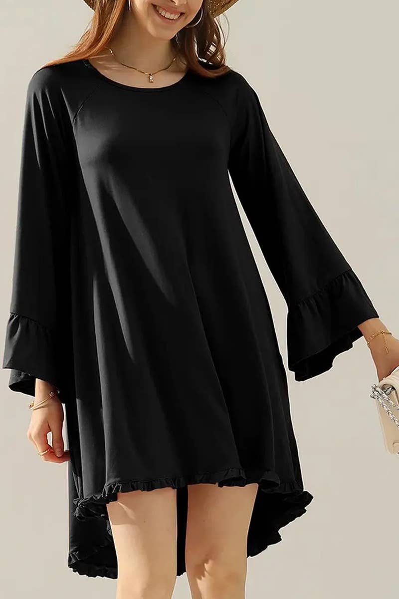 Women’s Ruffle Sleeve Midi Dress Pockets