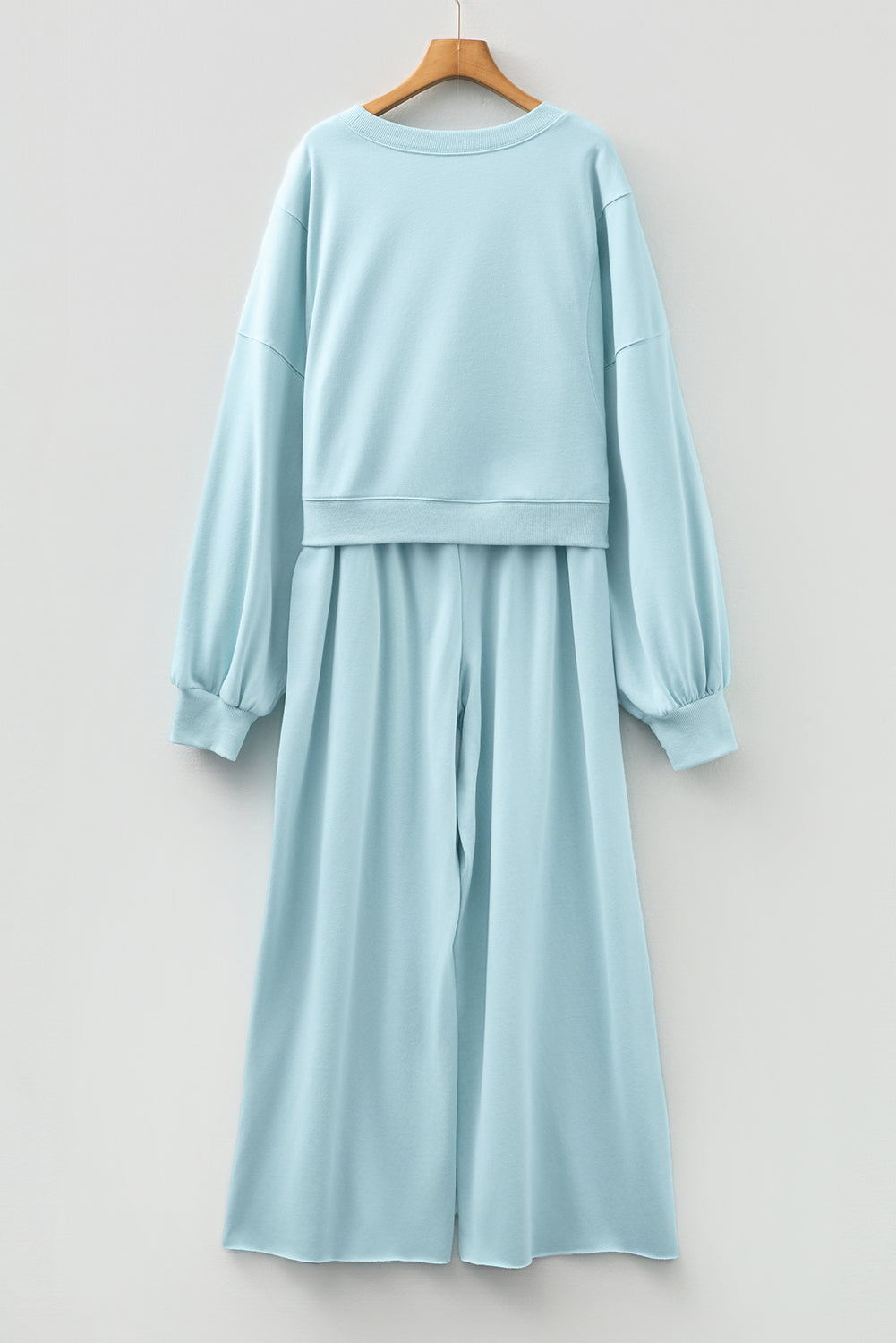 Light Pink Drop Shoulder Crop Pullover Drawstring Wide Leg Pants Set