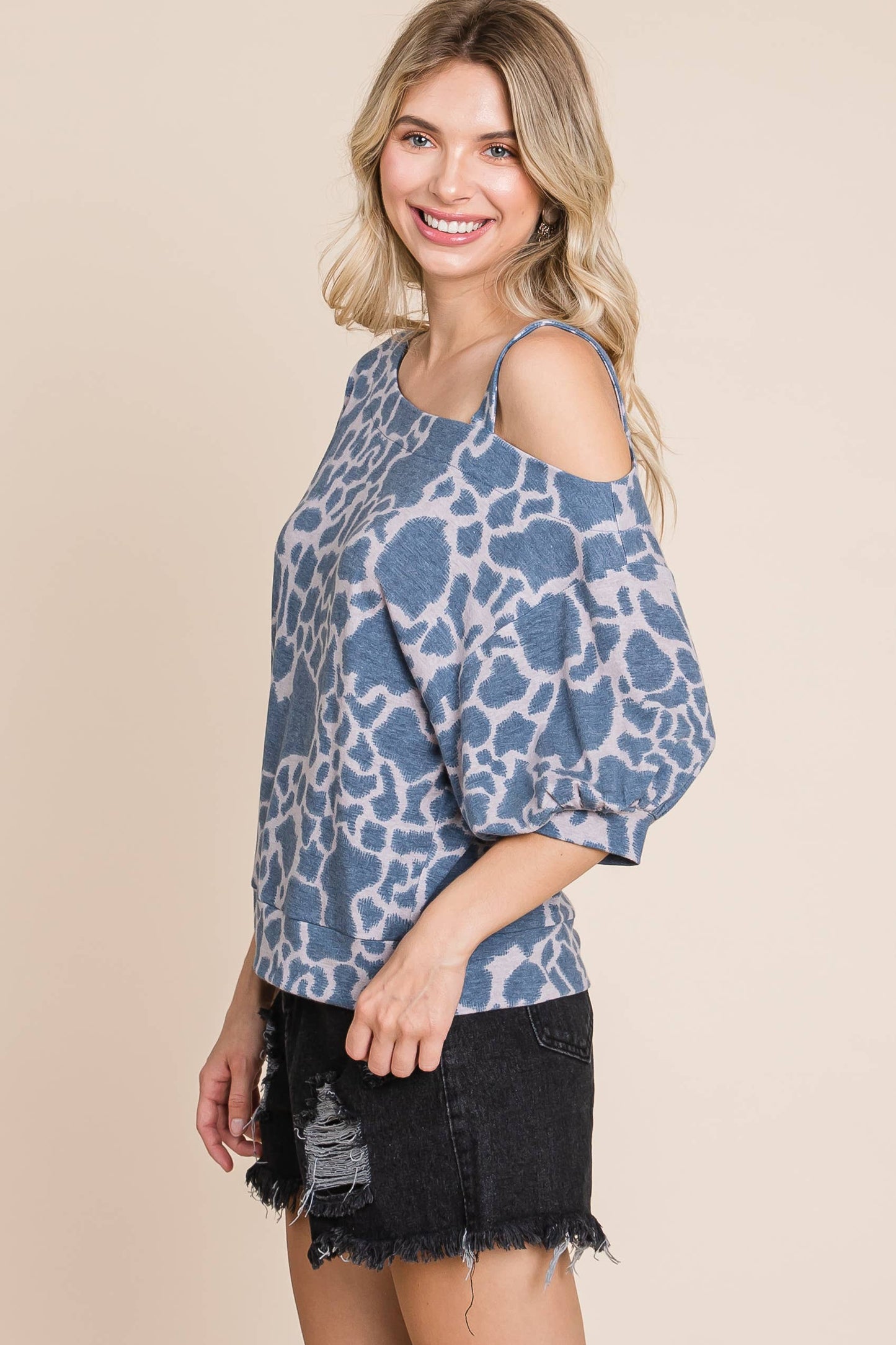 ETK-8836-PL Plus Size Printed One Shoulder Top