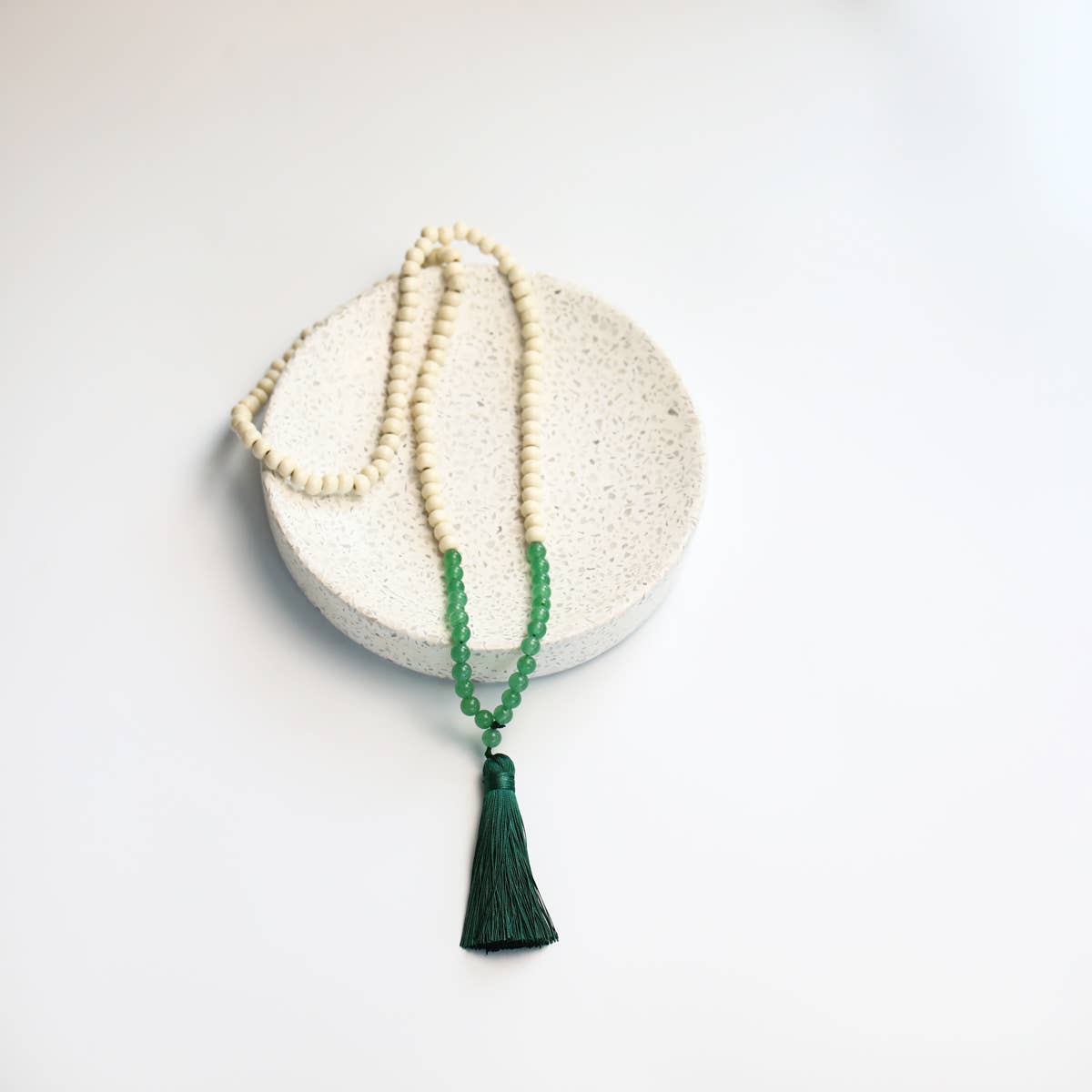 $2.97 Closeout Boho Wood Bead, Tassel Necklace Green/Cream