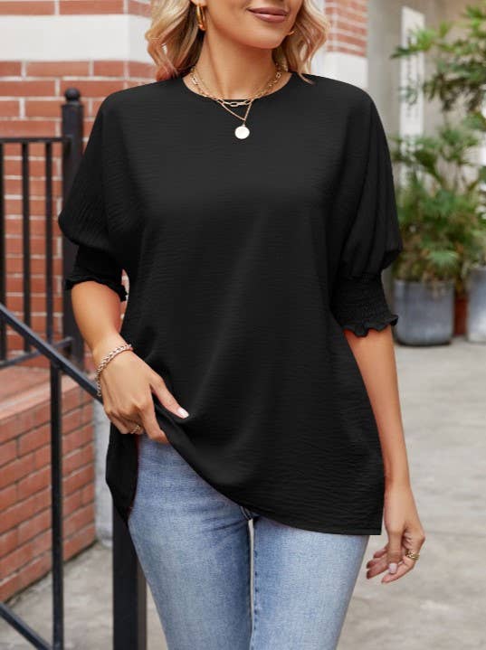 Loose Five-Quarter-Sleeved Crewneck Top
