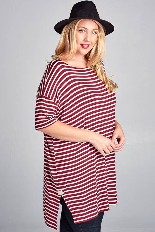 ETK-4107-PL Plus Size Nautical Striped Tunic Top
