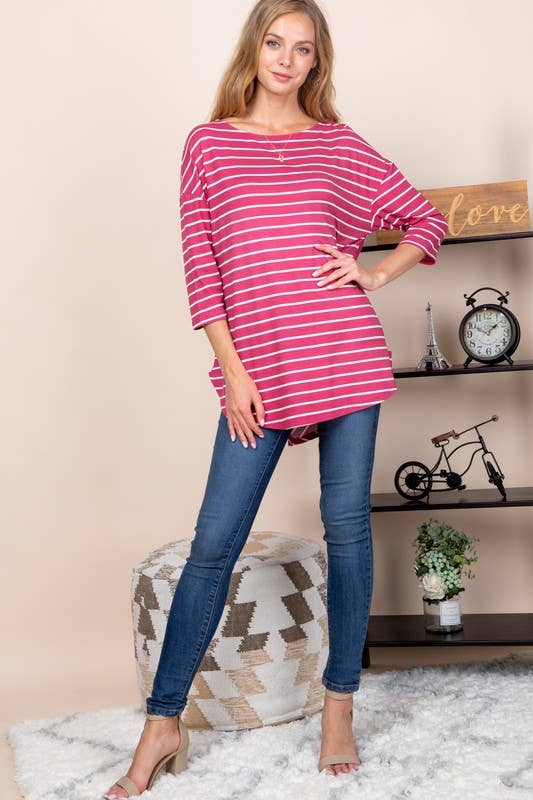 ETK-7734-PL Plus Size Striped Brush Tunic Top