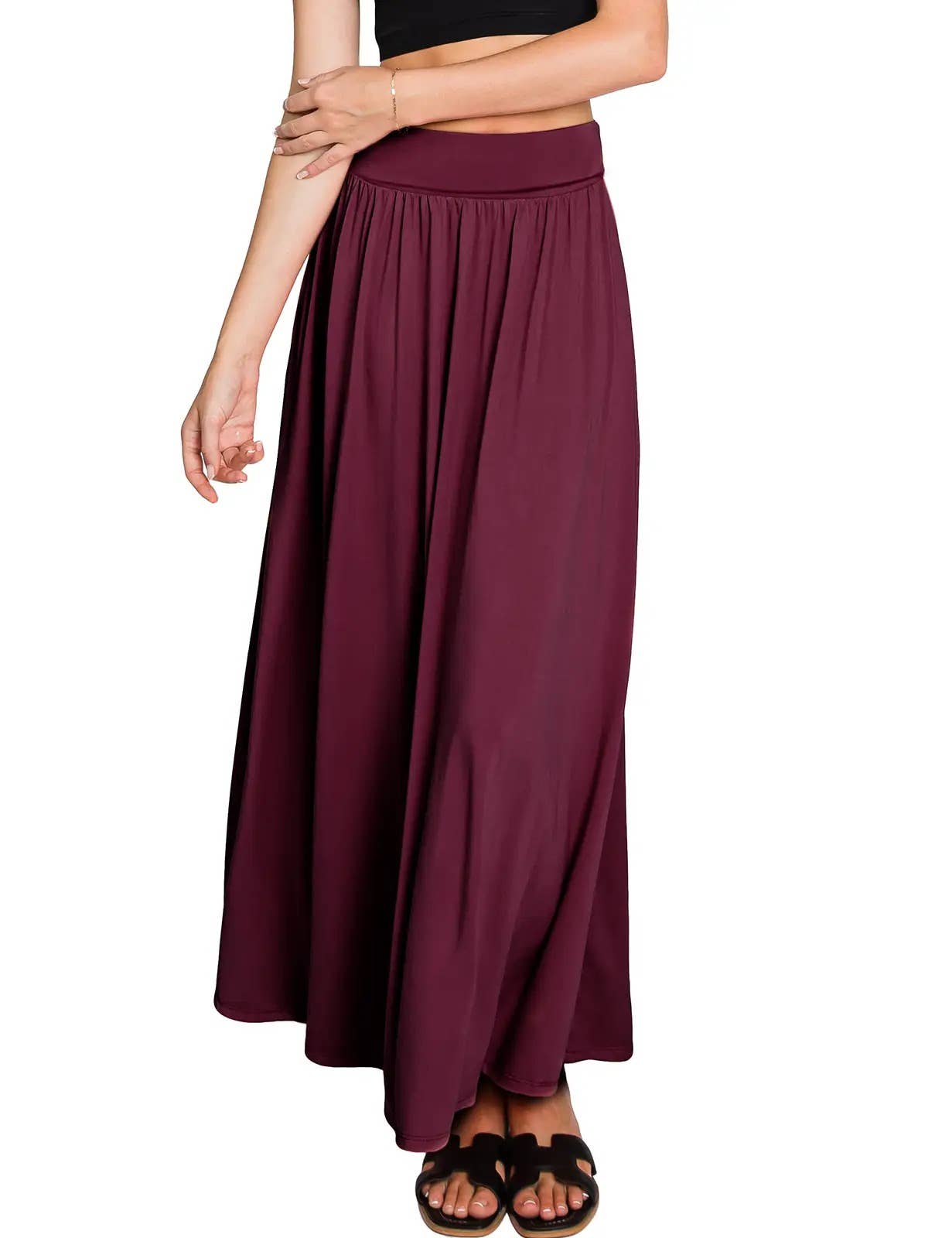 High Waist Pleated Elastic Maxi Skirt Women
