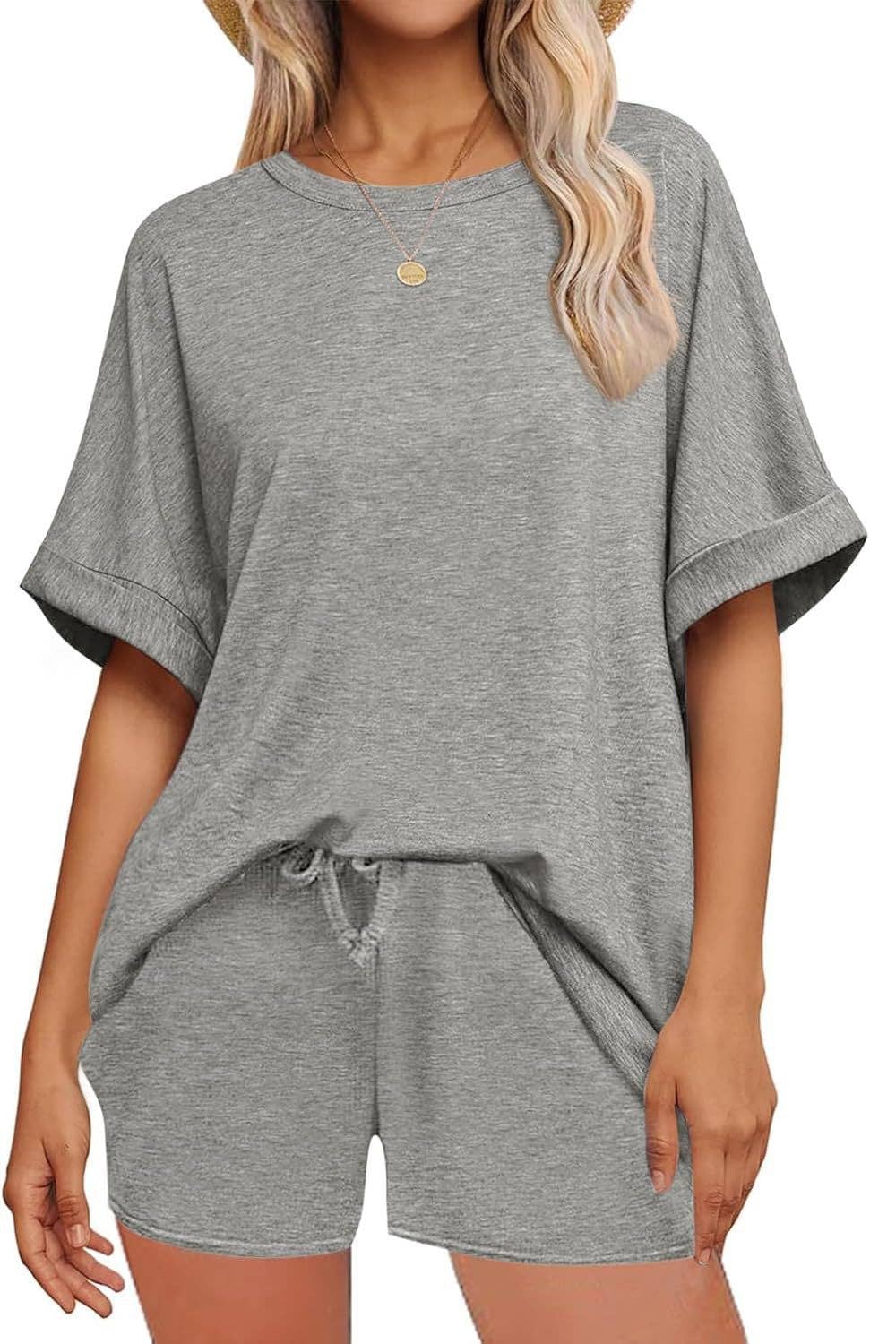 Women's Summer Casual Loose Short Sleeve T-Shirt Shorts Set
